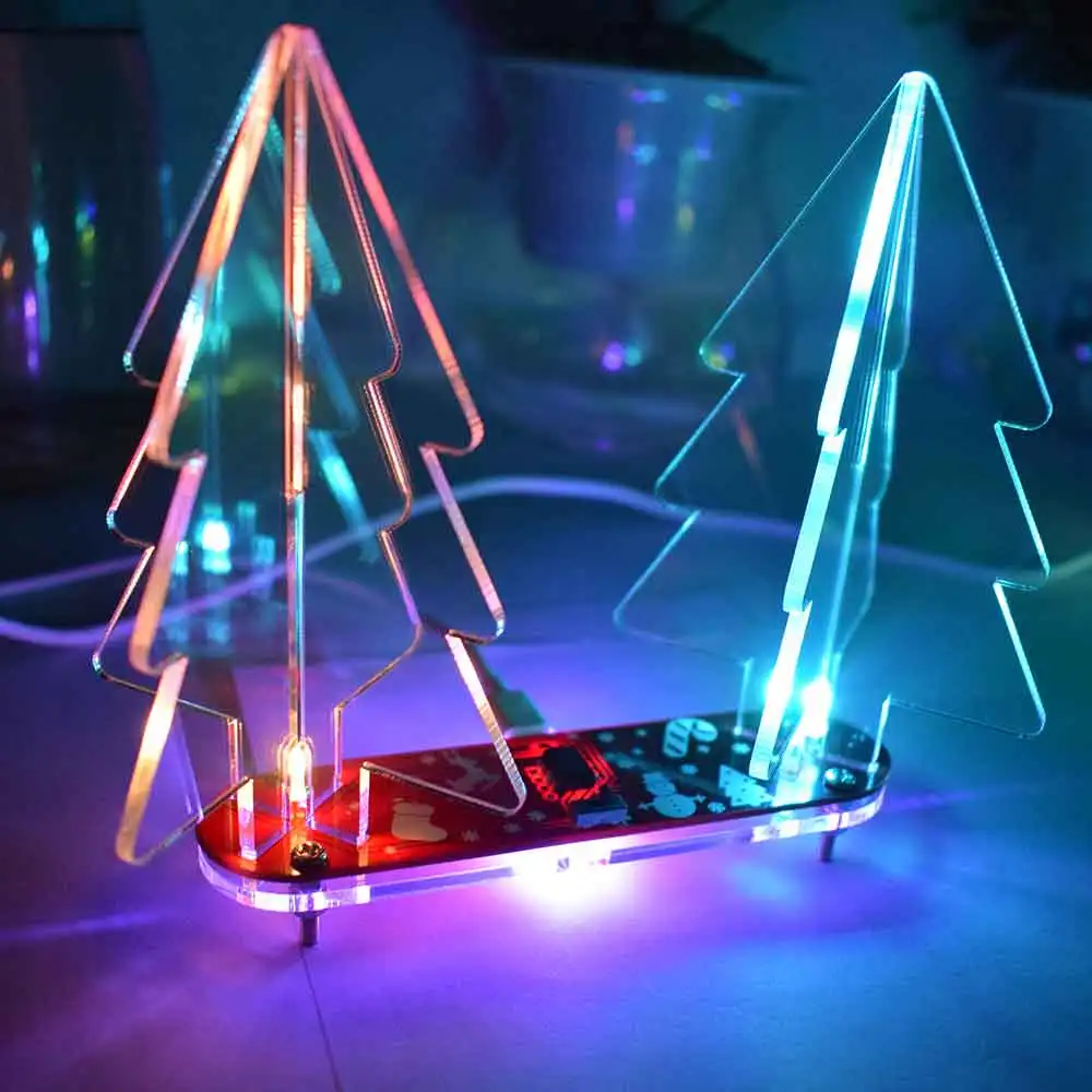 Мини Рождественская елка DIY полноцветный светодиодный акриловый 3D электронный