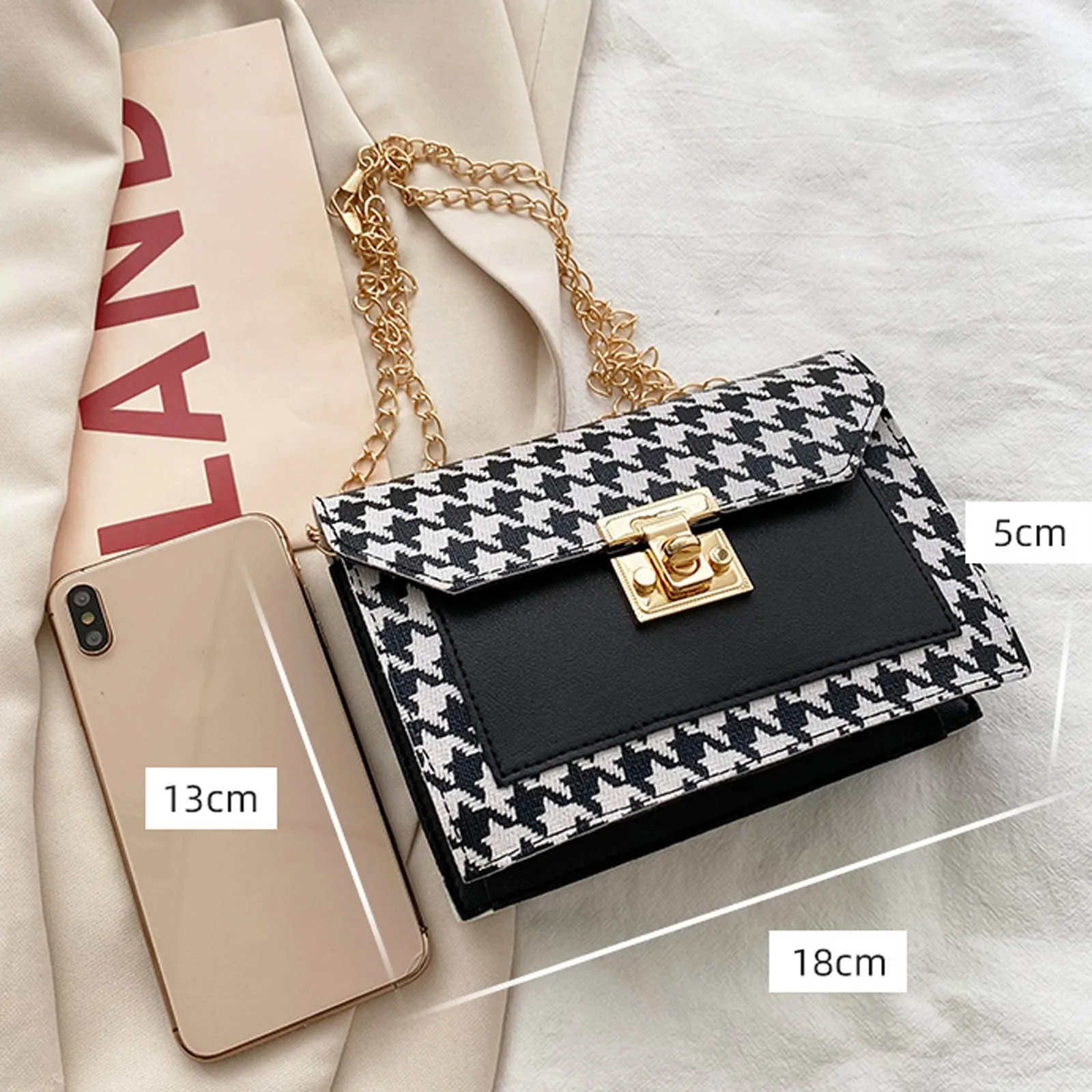 Ladies Houndstooth Top-handle Bag Fashion Hasp Chain Small Square Shoulder Bags Women Shopping Handbag Leather Crossbody Bag
Ladies Houndstooth Top-handle Bag Fashion Hasp Chain Small Square Shoulder Bags Women Shopping Handbag Leather Crossbody Bag