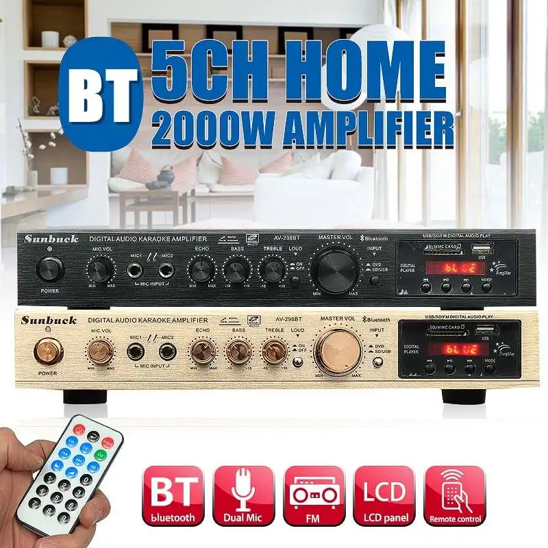 New 2200W SUNBUCK bluetooth 5 Channel Power Amplifier HiFi Stereo Speaker Amp Support FM Radio 2 Mic USB SD Card Input
New 2200W SUNBUCK bluetooth 5 Channel Power Amplifier HiFi Stereo Speaker Amp Support FM Radio 2 Mic USB SD Card Input