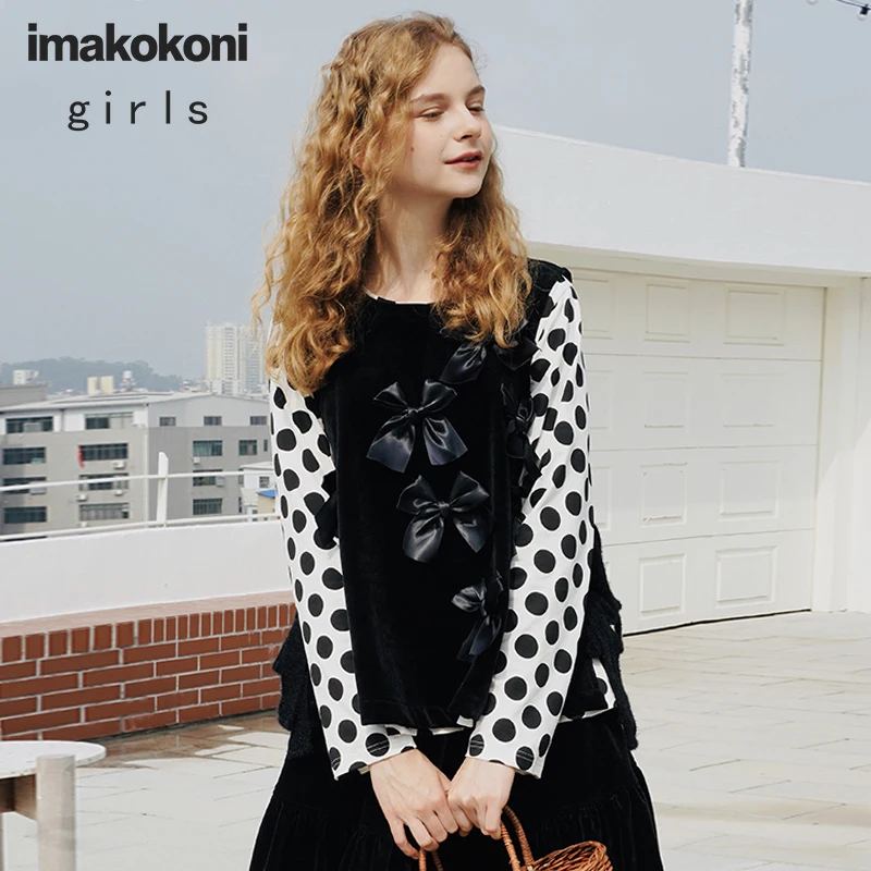 

Imakokoni Hey Er Nao original black waistcoat waistcoat female autumn and winter wear loose retro waistcoat vest