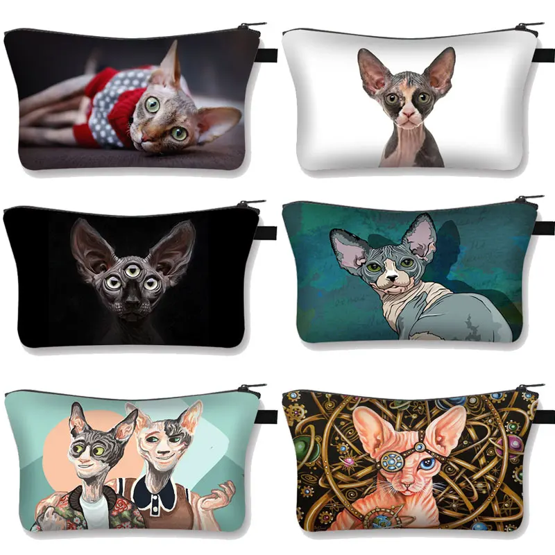Косметичка Sphynx с принтом кошки Женская многофункциональная косметичка