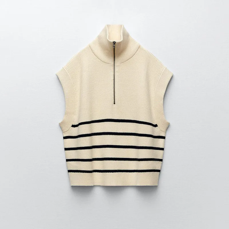 Striped Sweater Women 2021 Fashion Loose Zipper Knitting Sweaters Vintage Sleeveless Autumn Turtle Neck Female Pullover Tops
Striped Sweater Women 2021 Fashion Loose Zipper Knitting Sweaters Vintage Sleeveless Autumn Turtle Neck Female Pullover Tops