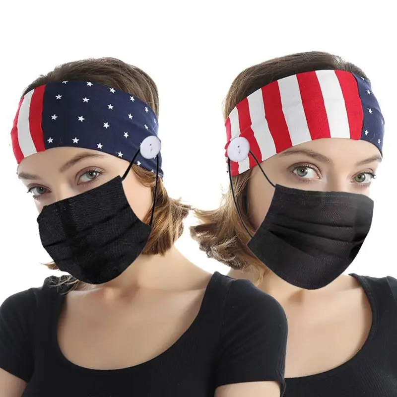 Women American Flag Buttons Sport Bandana Stripes Star Protect Ears Headband X7YA | Аксессуары для одежды