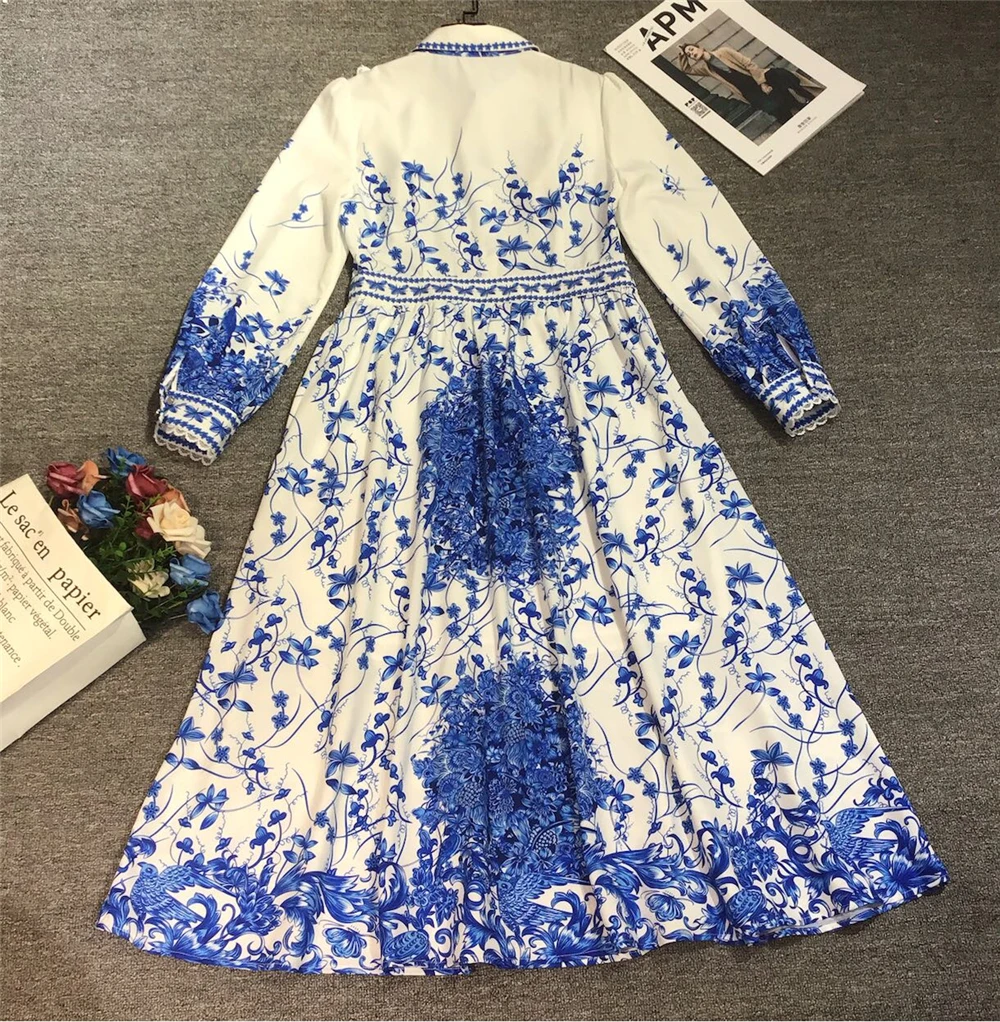 Women's Elegant Lantern Sleeve Blue Porcelain Print Sequins Mid Calf Length Dress
Women's Elegant Lantern Sleeve Blue Porcelain Print Sequins Mid Calf Length Dress