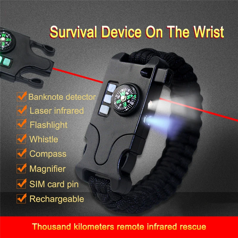 

Laser Flashlight bracelet Survival Paracord Bracelet 7 in 1 Hand-woven Infrared Equipment Survive Tools for Outdoor Camping