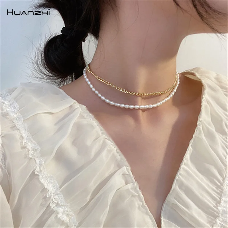 Винтажное ожерелье HUANZHI из натурального пресноводного жемчуга для женщин и