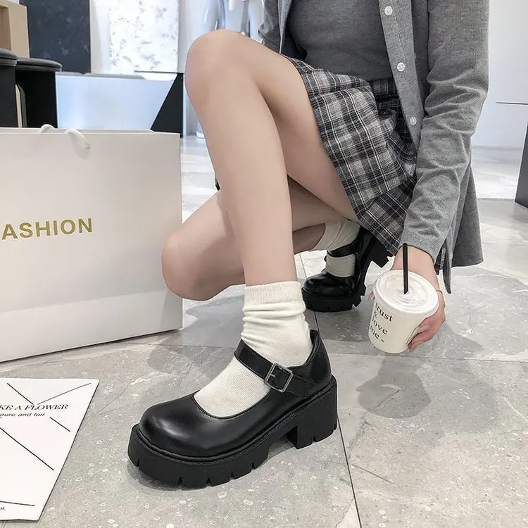 

PROWOW Japanese jk uniform shoes increased thick-soled students Mary Jane high-heeled retro British style small leather shoes