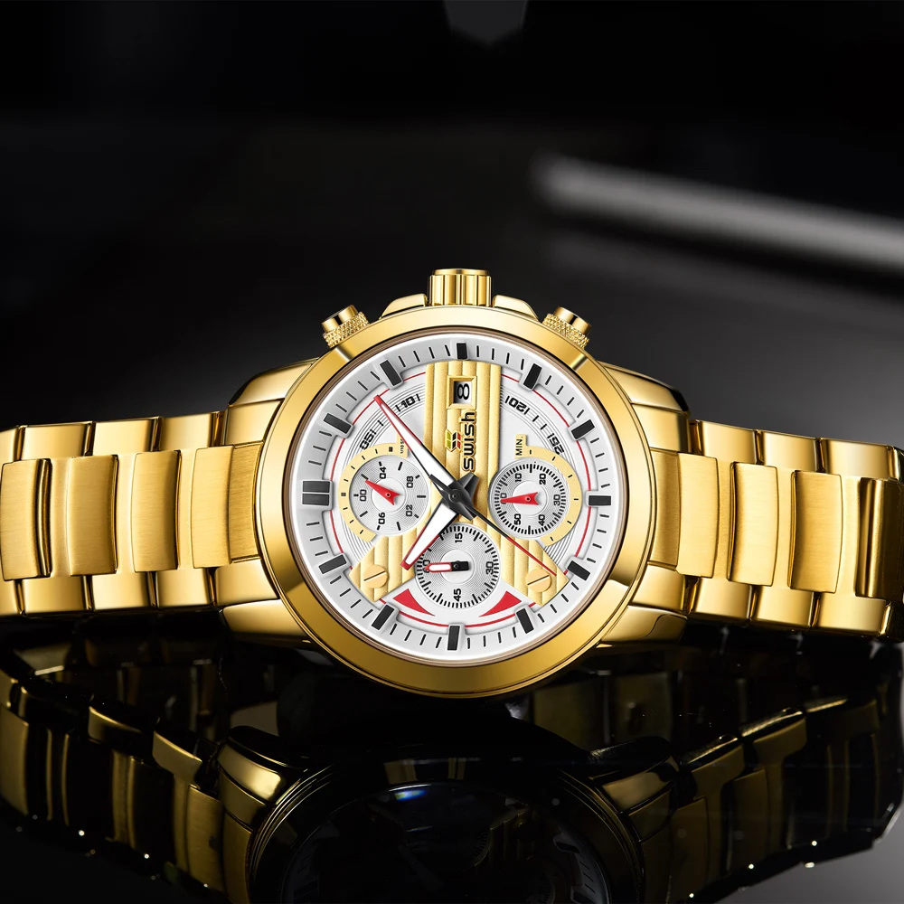 SWISH Luxury Golden Watches Men Stainless Steel Chronograph Sports Military Wristwatches Waterproof Business Relogio Masculino
SWISH Luxury Golden Watches Men Stainless Steel Chronograph Sports Military Wristwatches Waterproof Business Relogio Masculino