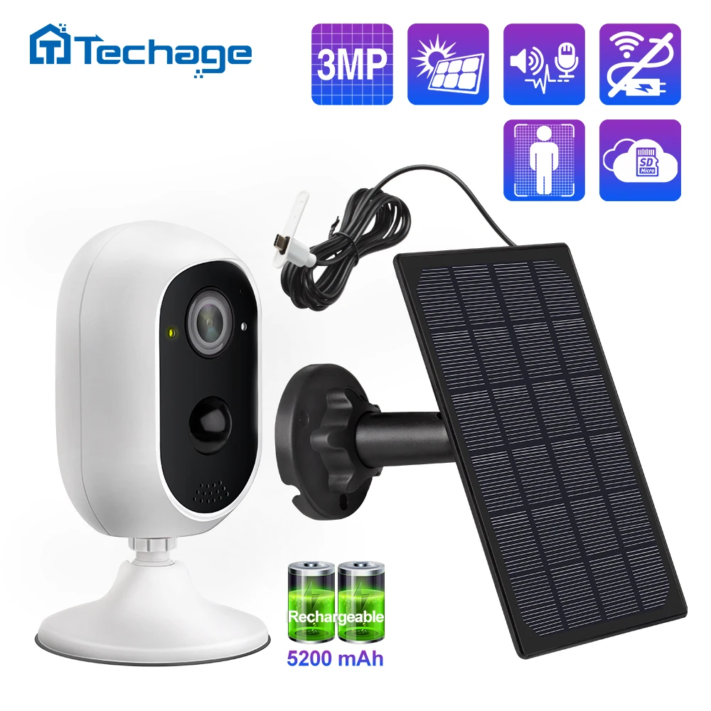 Techage 3MP Solar Panel Battery WIFI IP Camera Two Way Audio Outdoor HD Wireless Security Home Camera Rechargeable PIR Motion
Techage 3MP Solar Panel Battery WIFI IP Camera Two Way Audio Outdoor HD Wireless Security Home Camera Rechargeable PIR Motion