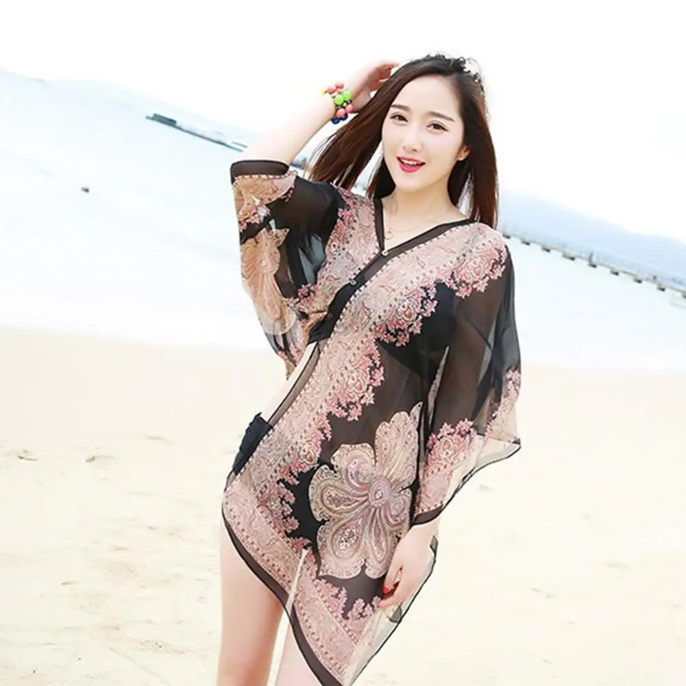 Пикантная Женская Летняя Пляжная накидка на бикини Свободная шифоновая блузка