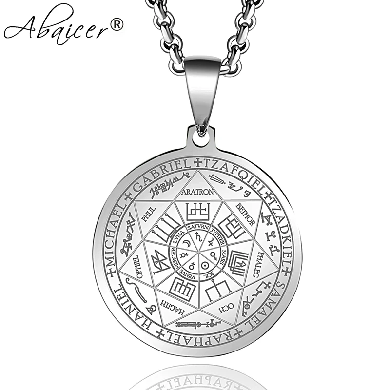 

Abaicer Seals Of The Seven Archangels Pendant Choker Statement Silver Stainless Steel Necklace For Women Dress Accessories