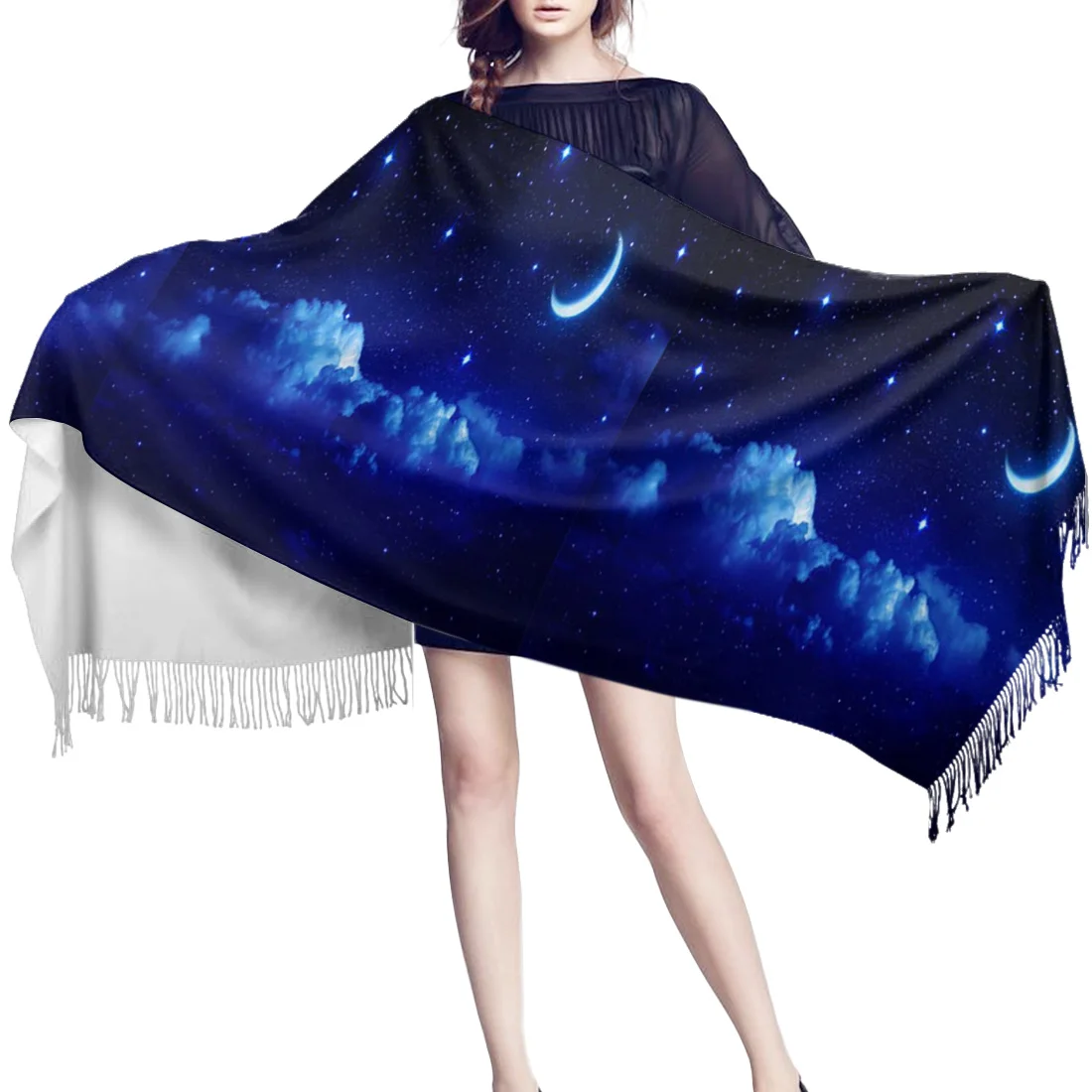 Ночной Небесный Звездный лунный синий шарф с облаками унисекс толстые теплые