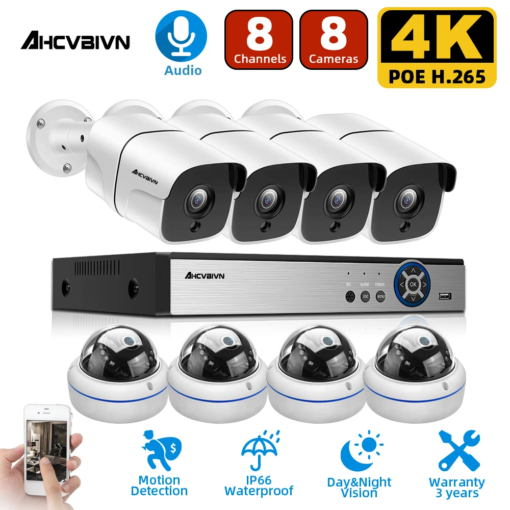 4K 8CH POE NVR Kit 8MP Bullet Dome POE IP Camera POE NVR Kit Система безопасности ночное видение Обнаружение движения H.265 набор камеры видеонаблюдения Camera Set
4K 8CH POE NVR Kit 8MP Bullet Dome POE IP Camera POE NVR Kit Система безопасности ночное видение Обнаружение движения H.265 набор камеры видеонаблюдения Camera Set