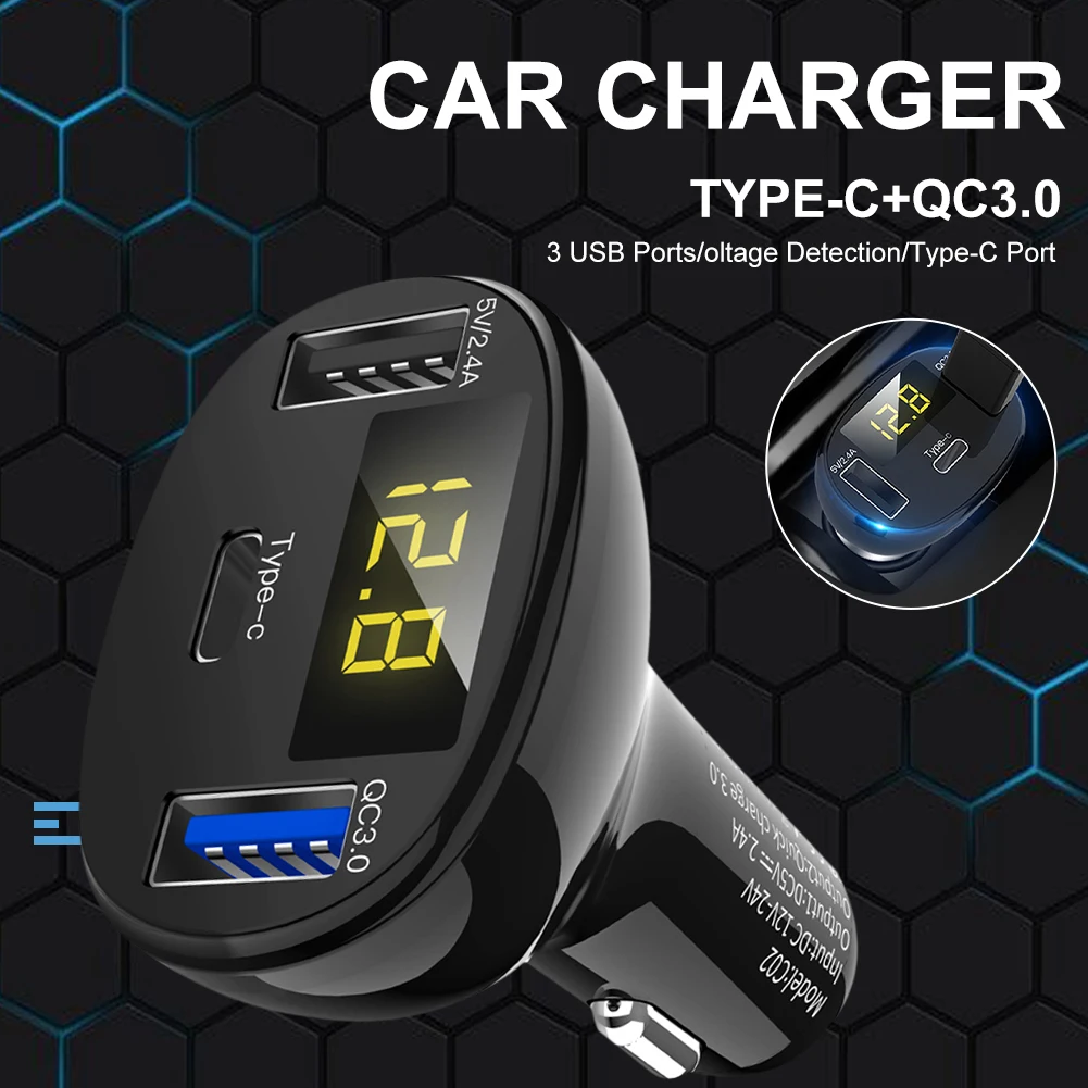Car Charger 12-24V Triple USB Ports 2.4A/USB-C/QC3.0 Fast Charging Lighter Adapter with Digital Voltmeter for Phones Tablets
Car Charger 12-24V Triple USB Ports 2.4A/USB-C/QC3.0 Fast Charging Lighter Adapter with Digital Voltmeter for Phones Tablets