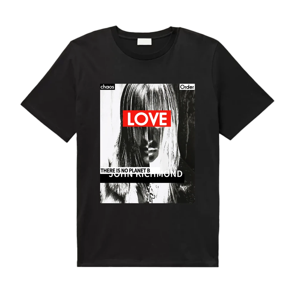 

Mens Brand John Richmond Love Graffiti Short Sleeve T-shirt Brand Design Tide Brand High Street Loose Hip-hop Casual T-shirt