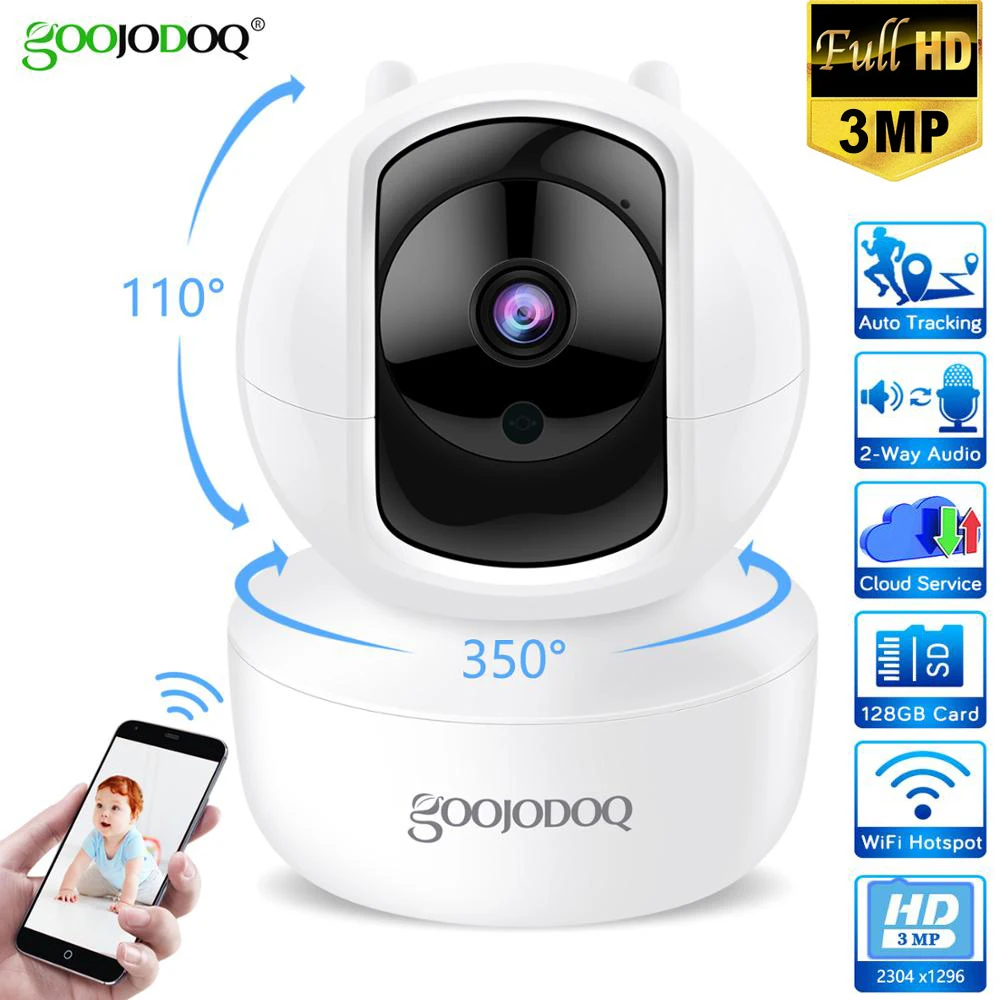 IP-камера GOOJODOQ 3 Мп Wi-Fi HD 2304x1296 двустороннее аудио | Безопасность и защита
