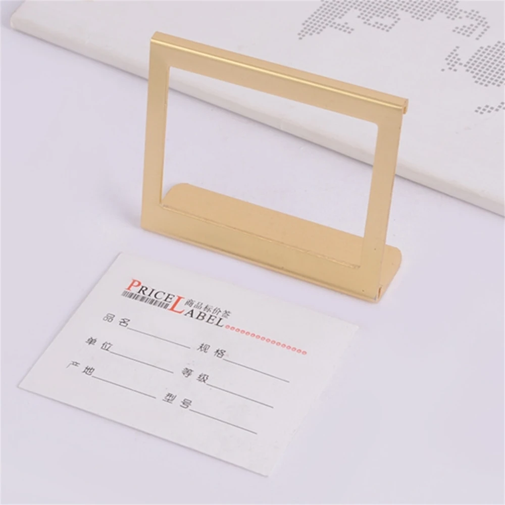 

Gold Silver Metal Aluminum Table Sign Price Tag Label Display Stand 6.5*5.3cm L Shape Paper Card Holder For Supermarket