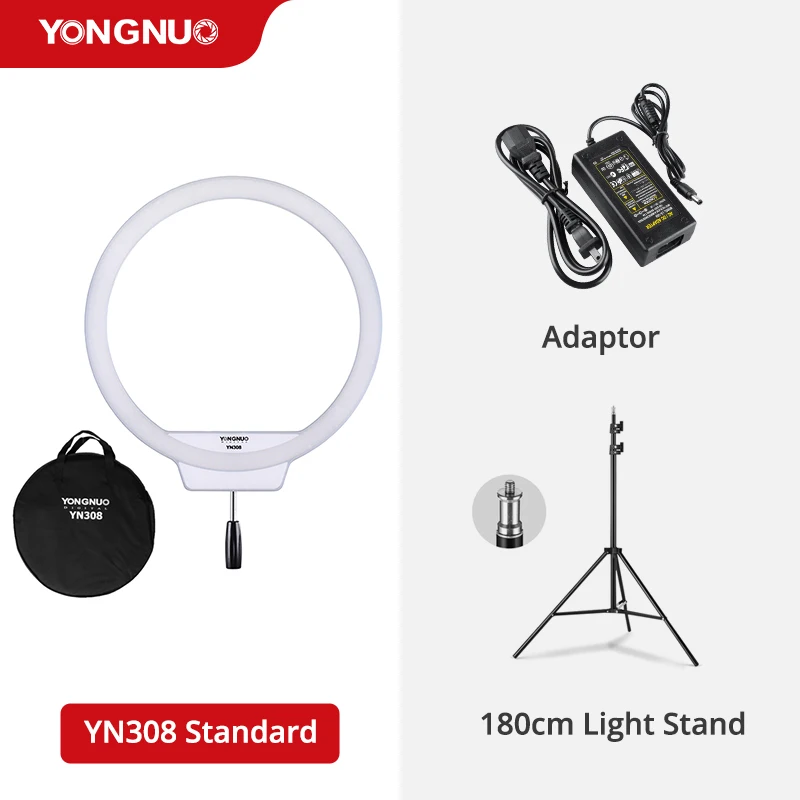 YongNuo YN308 Selfie Ring Light 3200K~5500K Bi-Color Temperature LED Video Light Wireless Remote CRI95 with Handle Grip
YongNuo YN308 Selfie Ring Light 3200K~5500K Bi-Color Temperature LED Video Light Wireless Remote CRI95 with Handle Grip