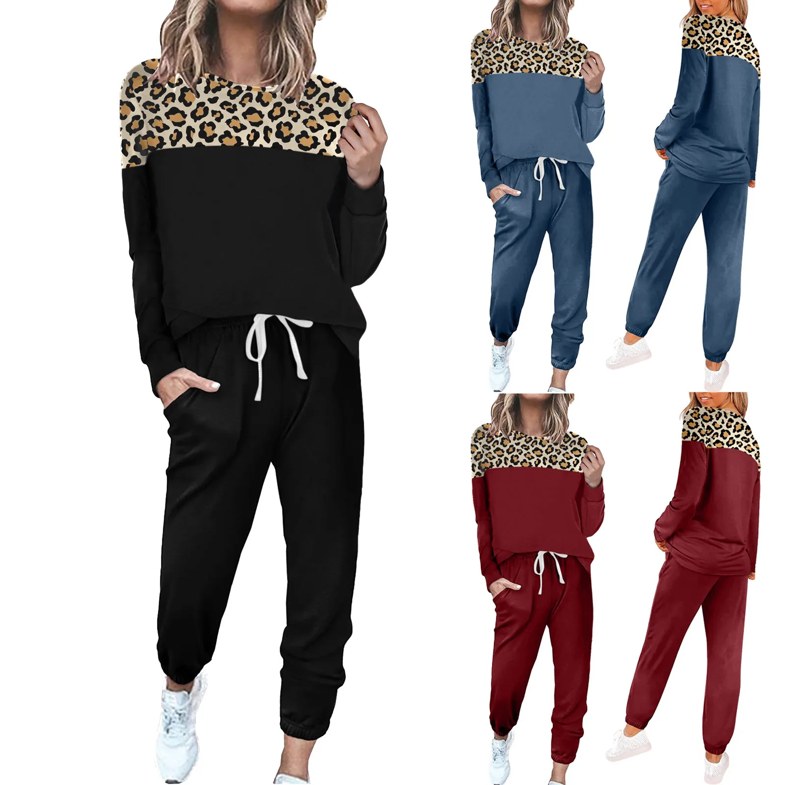Tracksuit Women Plus Size Fashion Leopard Print Color Block Casual Spring Autumn Long Sleeve Tops Pants Ensemble femme 2 pièces
Tracksuit Women Plus Size Fashion Leopard Print Color Block Casual Spring Autumn Long Sleeve Tops Pants Ensemble femme 2 pièces