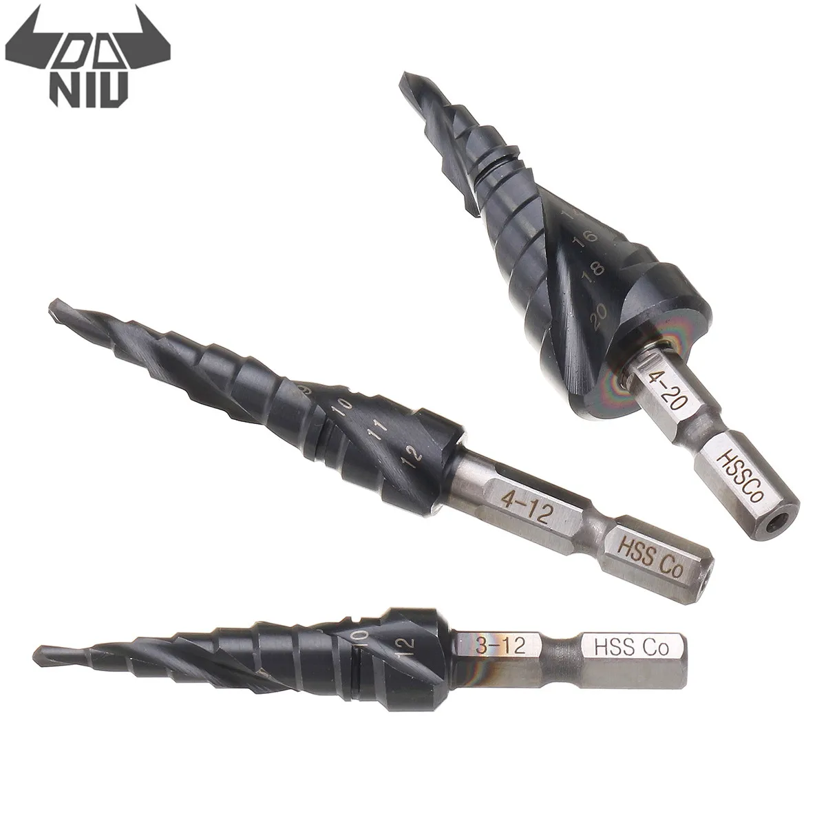 DANIU HRC89 M35 Cobalt Step Drill Bit 3-12/4-12/4-20mm TiAlN Coated Step Drill 1/4" Hex Shank Fit For High Speed Drilling Tools
DANIU HRC89 M35 Cobalt Step Drill Bit 3-12/4-12/4-20mm TiAlN Coated Step Drill 1/4" Hex Shank Fit For High Speed Drilling Tools