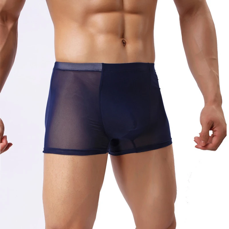 Мужские трусы боксеры из прозрачной сетки, синие прозрачные трусы слипы, сексуальное нижнее белье для мужчин, гей-трусы на лето 2019 
Мужские трусы боксеры из прозрачной сетки, синие прозрачные трусы слипы, сексуальное нижнее белье для мужчин, гей-трусы на лето 2019
