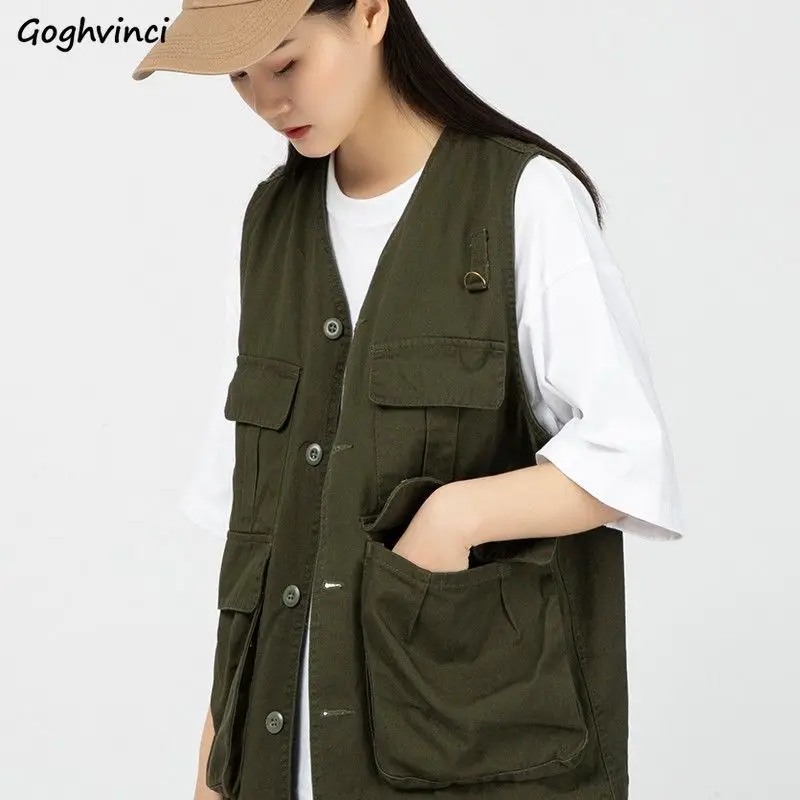 Vests Waistcoats Women Solid Pocket Chain V-Neck Womens Harajuku Korean Style Ulzzang Outwear Thin All-match Casual Retro Chic
Vests Waistcoats Women Solid Pocket Chain V-Neck Womens Harajuku Korean Style Ulzzang Outwear Thin All-match Casual Retro Chic