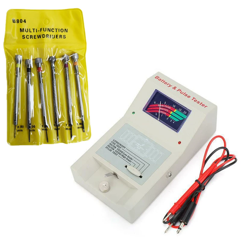 Kili 8 Pcs Accessories: 6 Pcs Precision Screwdriver & 2 Pcs Quartz Watch Analyzer Detector Battery and Pulse Tester
Kili 8 Pcs Accessories: 6 Pcs Precision Screwdriver & 2 Pcs Quartz Watch Analyzer Detector Battery and Pulse Tester