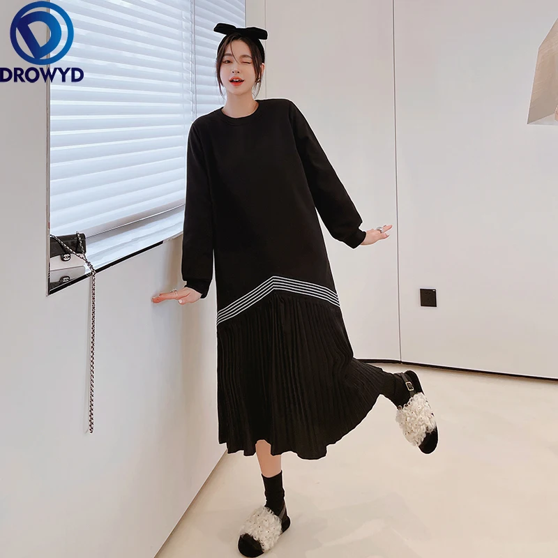 Streetwear Style Woman Winter Black Striped Pleated Dress Long Sleeve Mid Calf Length Lady Casual Loose Dress Robe Party Vestido
Streetwear Style Woman Winter Black Striped Pleated Dress Long Sleeve Mid Calf Length Lady Casual Loose Dress Robe Party Vestido