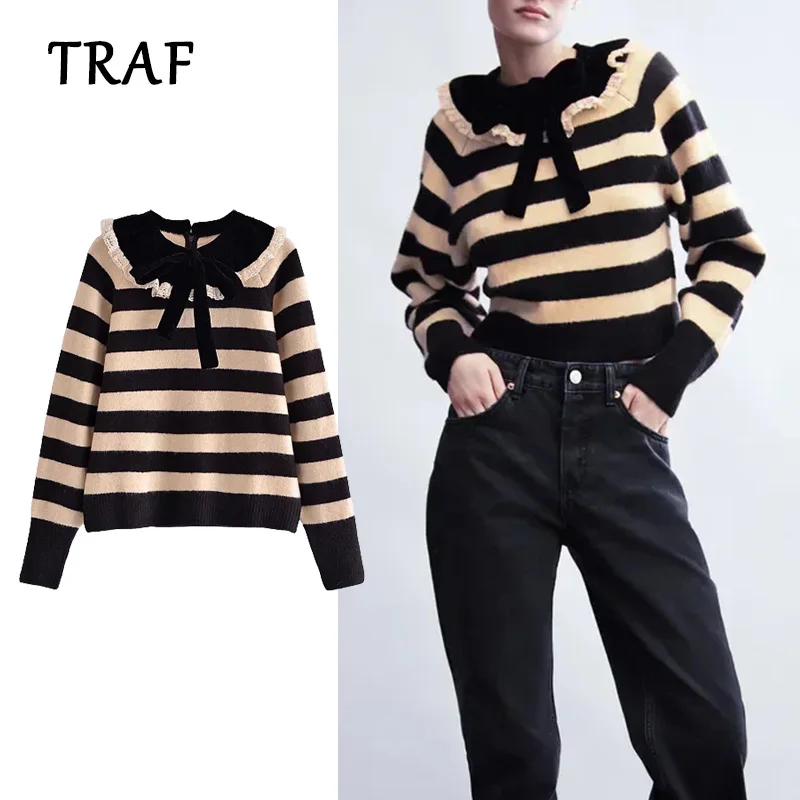 TRAF Za 2022 Women Sweater Casual Fashion New Velvet Stitching Stripes Knitting Sweater Vintage Pullovers Tops
TRAF Za 2022 Women Sweater Casual Fashion New Velvet Stitching Stripes Knitting Sweater Vintage Pullovers Tops