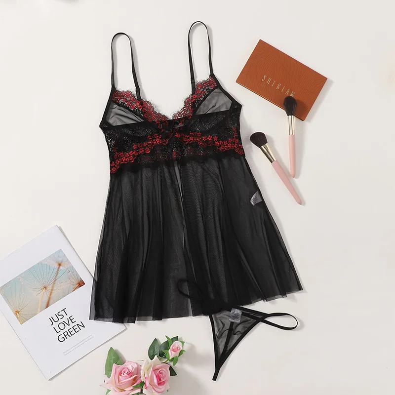 Black Ladies Sexy Nightdress Hollow Floral Embroidered Lace Sexy Pajamas Temptation Transparent Lace
Black Ladies Sexy Nightdress Hollow Floral Embroidered Lace Sexy Pajamas Temptation Transparent Lace