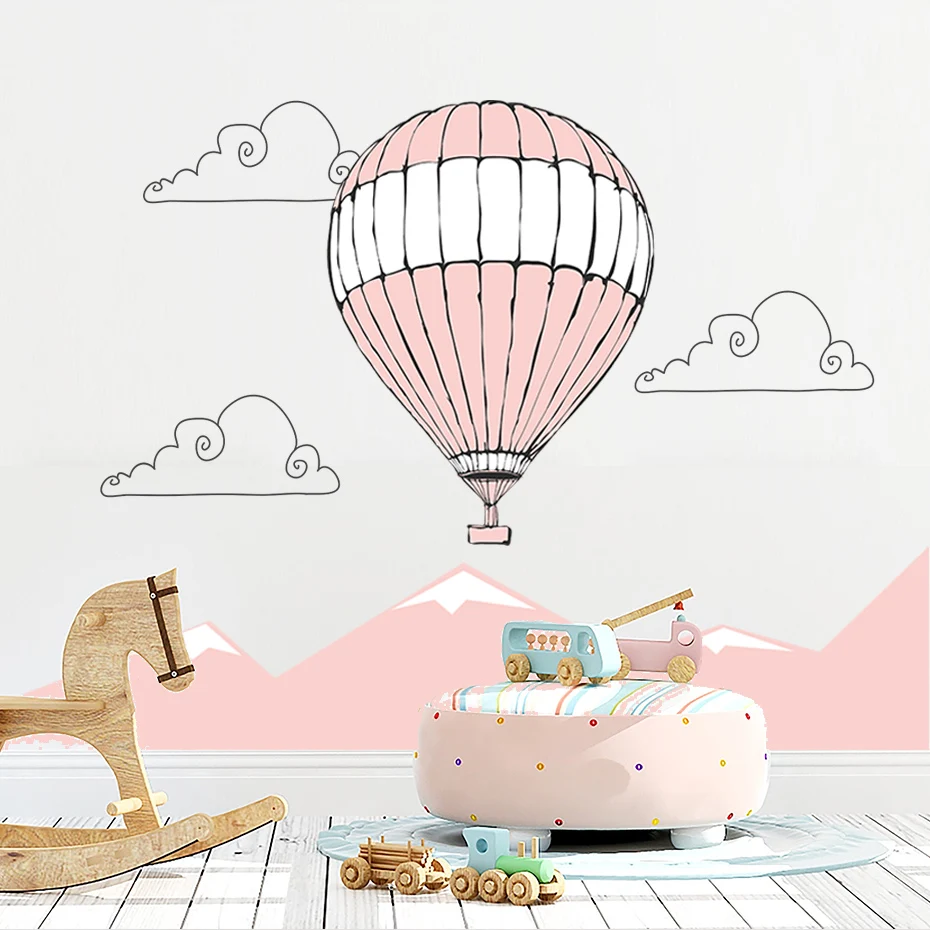 Large Pink Mountain Hot Air Balloon Removable Wall Decals Nursery Girls Art Stickers Wallpaper Posters Bedroom Gift Home Decor | Дом и сад