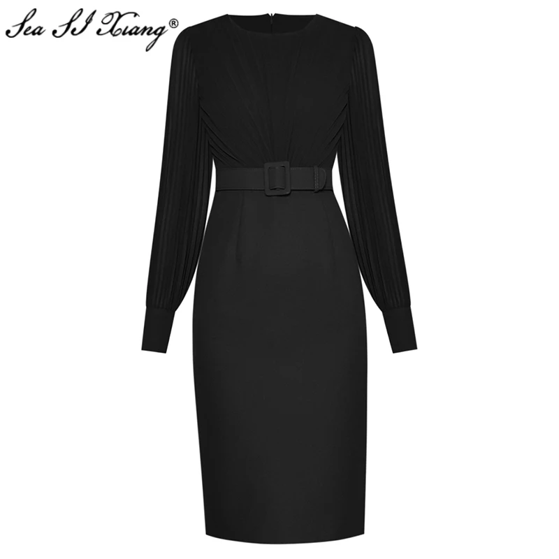 Seasixiang Fashion Designer Summer Dress Women's Pleated Long Sleeve Patchwork Office Lady Split Package Buttocks Dresses
Seasixiang Fashion Designer Summer Dress Women's Pleated Long Sleeve Patchwork Office Lady Split Package Buttocks Dresses