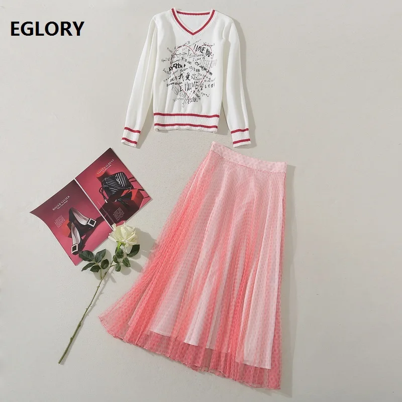 New Korean Fashion Sweater Suits 2020 Autumn Winter Clothing Set Ladies Sweetheart Letter Print Pullovers+Polka Dot Mesh Skirts
New Korean Fashion Sweater Suits 2020 Autumn Winter Clothing Set Ladies Sweetheart Letter Print Pullovers+Polka Dot Mesh Skirts