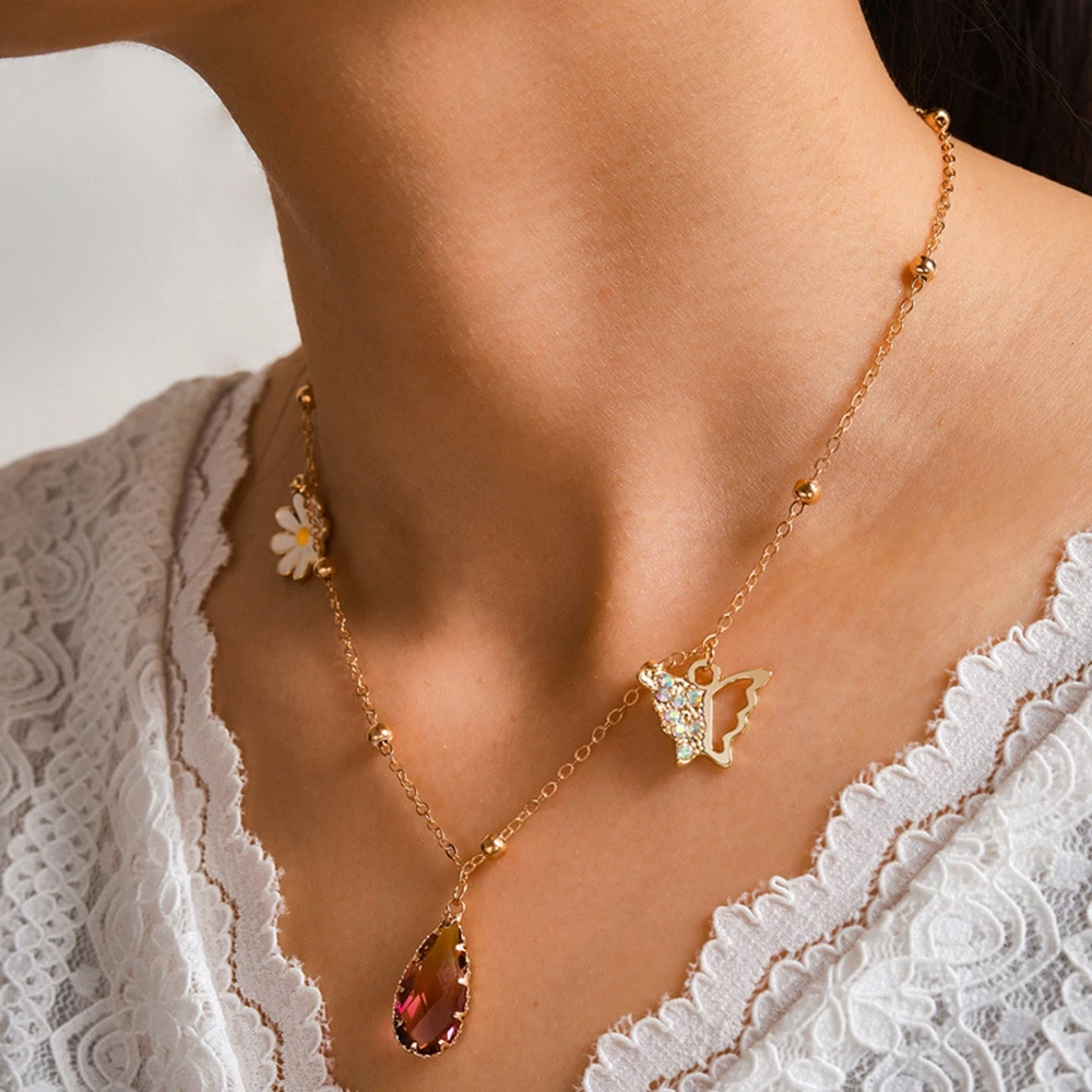 Fashion Flower Butterfly Necklace Women's Wild Dangle Drop Crystal Pendant Neck Chain
Fashion Flower Butterfly Necklace Women's Wild Dangle Drop Crystal Pendant Neck Chain