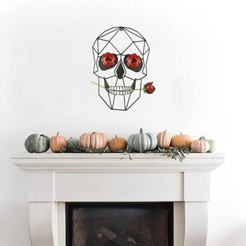 

Металлическое украшение в виде черепа и розы, креативные реквизиты на Хэллоуин, внутреннее настенное художественное украшение для дома, го...
