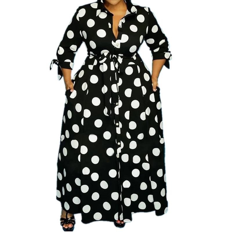 Women Dress Plus Size XL-5XL Elegant Maxi Dress Polka Dot Printed Office Lady Dresses Button Fly Vestidos Wholesale Dropshpping
Women Dress Plus Size XL-5XL Elegant Maxi Dress Polka Dot Printed Office Lady Dresses Button Fly Vestidos Wholesale Dropshpping