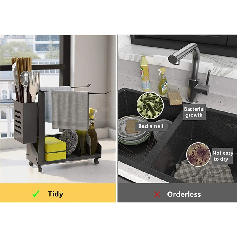 Kitchen Sink Sponge Holder Organizer + Towel Rack and Brush Holder,with Removable Drain Pan,Can Be Placed on the Desktop
Kitchen Sink Sponge Holder Organizer + Towel Rack and Brush Holder,with Removable Drain Pan,Can Be Placed on the Desktop