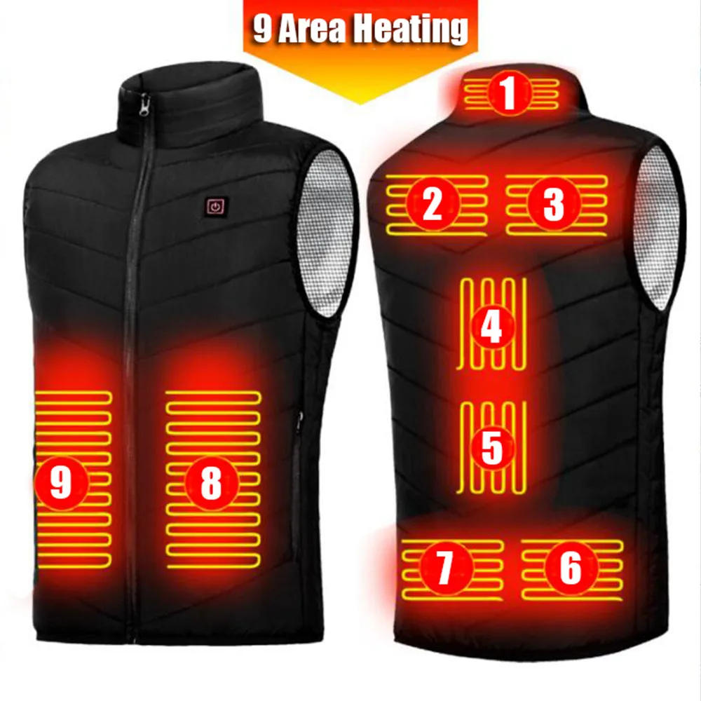 New 2/4/9/11 Area Heating Vest Men Women Usb Heated Jacket Heating Thermal Clothing Hunting Winter Fashion Heat Jacket Black
New 2/4/9/11 Area Heating Vest Men Women Usb Heated Jacket Heating Thermal Clothing Hunting Winter Fashion Heat Jacket Black