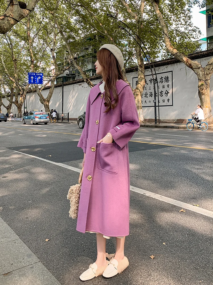 Taro purple double-sided wool coat women's winter 2021 new mid-length and small temperament thick cashmere coat
Taro purple double-sided wool coat women's winter 2021 new mid-length and small temperament thick cashmere coat