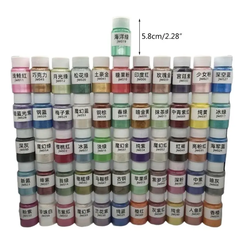 56Bottles Cosmetic Grade Pearlescent Mica Powder Epoxy Resin Dye Pearl Pigment
56Bottles Cosmetic Grade Pearlescent Mica Powder Epoxy Resin Dye Pearl Pigment