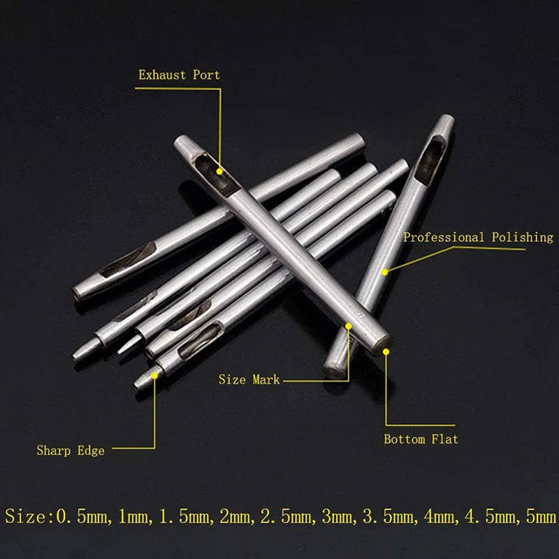 10Pcs Leather Hole Punch Cutter 0.5mm-5mm Leather Working Tools for Leather Plastics Round Hollow Hole Punch Cutter Tool
10Pcs Leather Hole Punch Cutter 0.5mm-5mm Leather Working Tools for Leather Plastics Round Hollow Hole Punch Cutter Tool