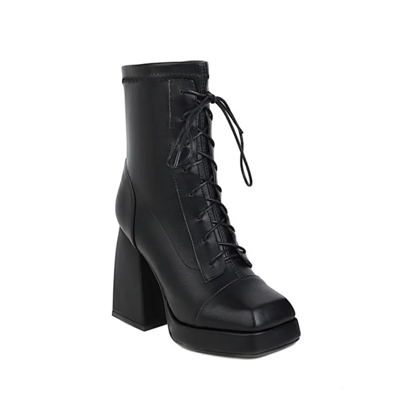 Fashion Motorcycle Boots Women Leather Spring Autumn Square Toe Alien Heels Shoes Zipper Black Ankle Boots Woman Lacing Bota
Fashion Motorcycle Boots Women Leather Spring Autumn Square Toe Alien Heels Shoes Zipper Black Ankle Boots Woman Lacing Bota