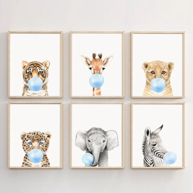 Wild Animal Blowing Bubble Gum Wall Art Prints Poster , Lion Zebra Elephant Giraffe Tiger Canvas Painting Kids Wall Pictures
Wild Animal Blowing Bubble Gum Wall Art Prints Poster , Lion Zebra Elephant Giraffe Tiger Canvas Painting Kids Wall Pictures