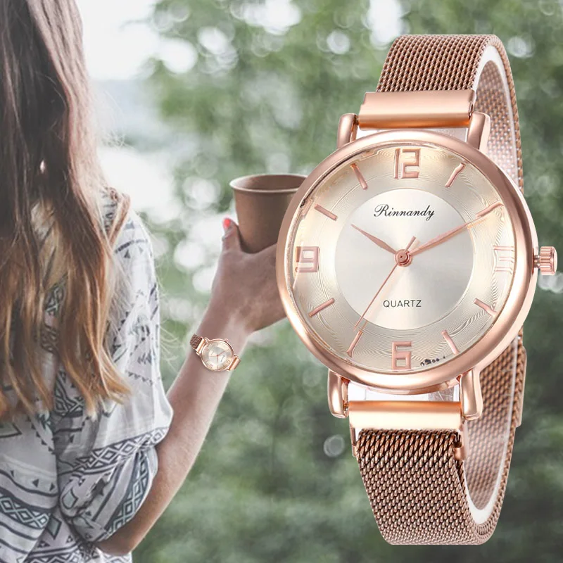 Женские простые часы WJ-8568 модные женские кварцевые наручные магнитные розовое