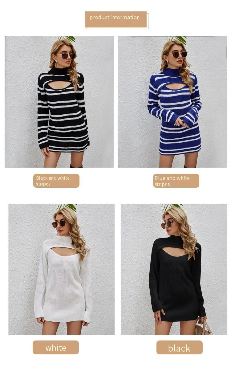 Loophole long-sleeved knitted sweater Striped contrast color mid-length pullover sweater
Loophole long-sleeved knitted sweater Striped contrast color mid-length pullover sweater