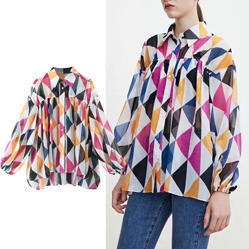 TRAF Za 2021 New Women Shirt Autum Casual Geometric Print Loose Shirt Blouses Women Casual Long Sleeves Woman Tops
TRAF Za 2021 New Women Shirt Autum Casual Geometric Print Loose Shirt Blouses Women Casual Long Sleeves Woman Tops