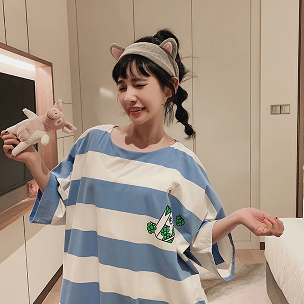 Women Polyester O Neck Short Sleeve Striped Loose Nightgown Dress Sleepwear Short Sleeve Cartoon Animal Pattern Polyester Regula
Women Polyester O Neck Short Sleeve Striped Loose Nightgown Dress Sleepwear Short Sleeve Cartoon Animal Pattern Polyester Regula