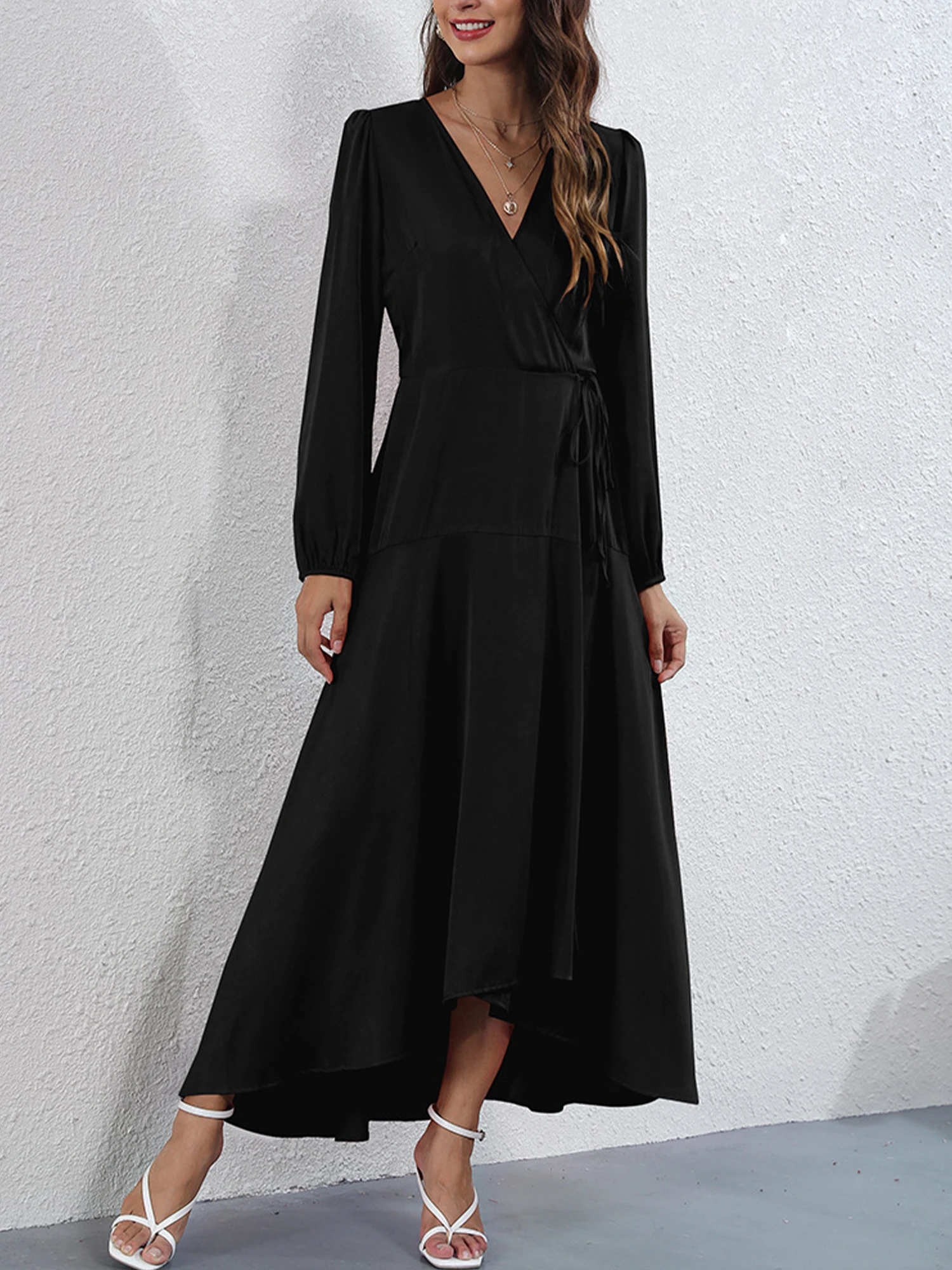 Womens Solid Color Maxi Dress Vintage Long Sleeve V Neck Long Dress Office Lady Elegant Casual Irregular Hem Classic Shirt Dress
Womens Solid Color Maxi Dress Vintage Long Sleeve V Neck Long Dress Office Lady Elegant Casual Irregular Hem Classic Shirt Dress