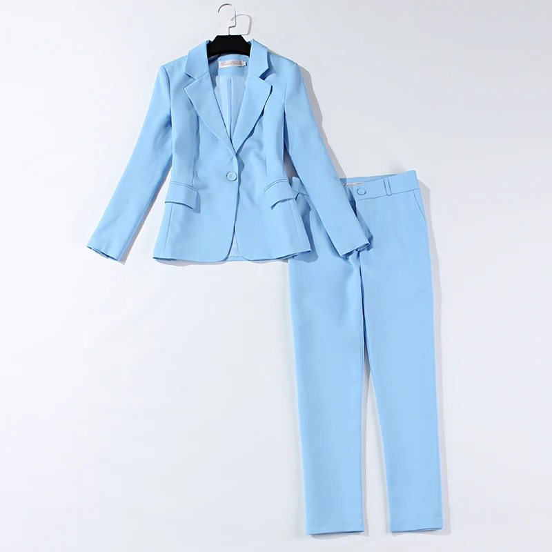 Ladies suits autumn and winter new fashion professional two-piece suit Slim suit jacket light blue nine pants temperament women
Ladies suits autumn and winter new fashion professional two-piece suit Slim suit jacket light blue nine pants temperament women