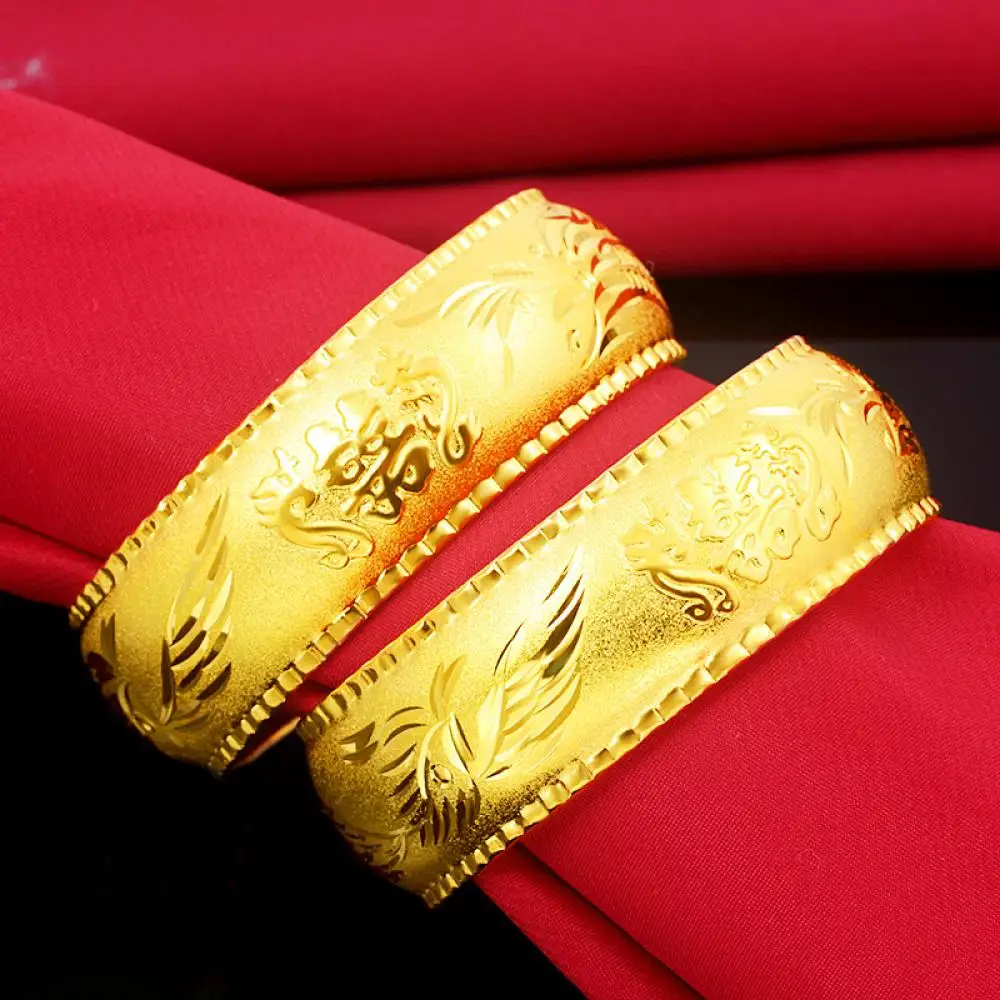 HOYON 24k pure gold color luxury Women's Jewelry Wedding Bracelet Dragon and Phoenix Bracelet Jewelry for men wedidng 20x60mm 
HOYON 24k pure gold color luxury Women's Jewelry Wedding Bracelet Dragon and Phoenix Bracelet Jewelry for men wedidng 20x60mm